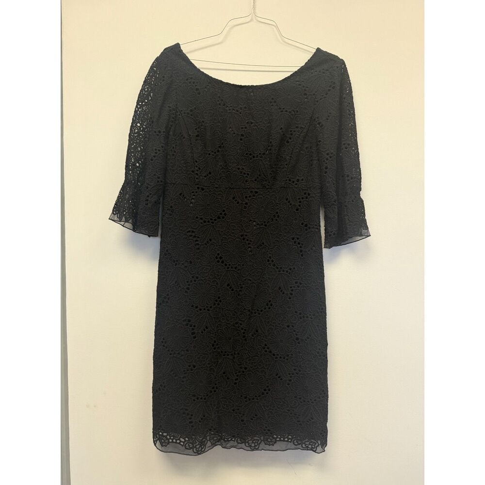 Lilly Pulitzer Shayna Black Floral Crochet Lace Dress Size 12 3/4 Sleeve